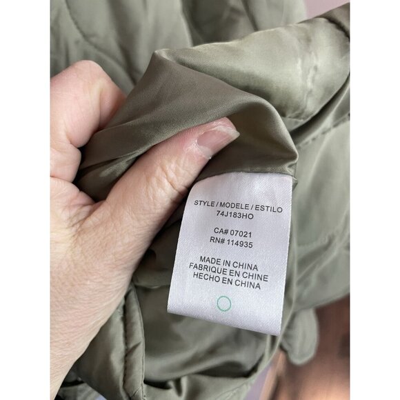EVEREVE Womens Toni Quilted Jacket Sz L Green Coat Belted Snap Button Casual - Picture 5 of 5